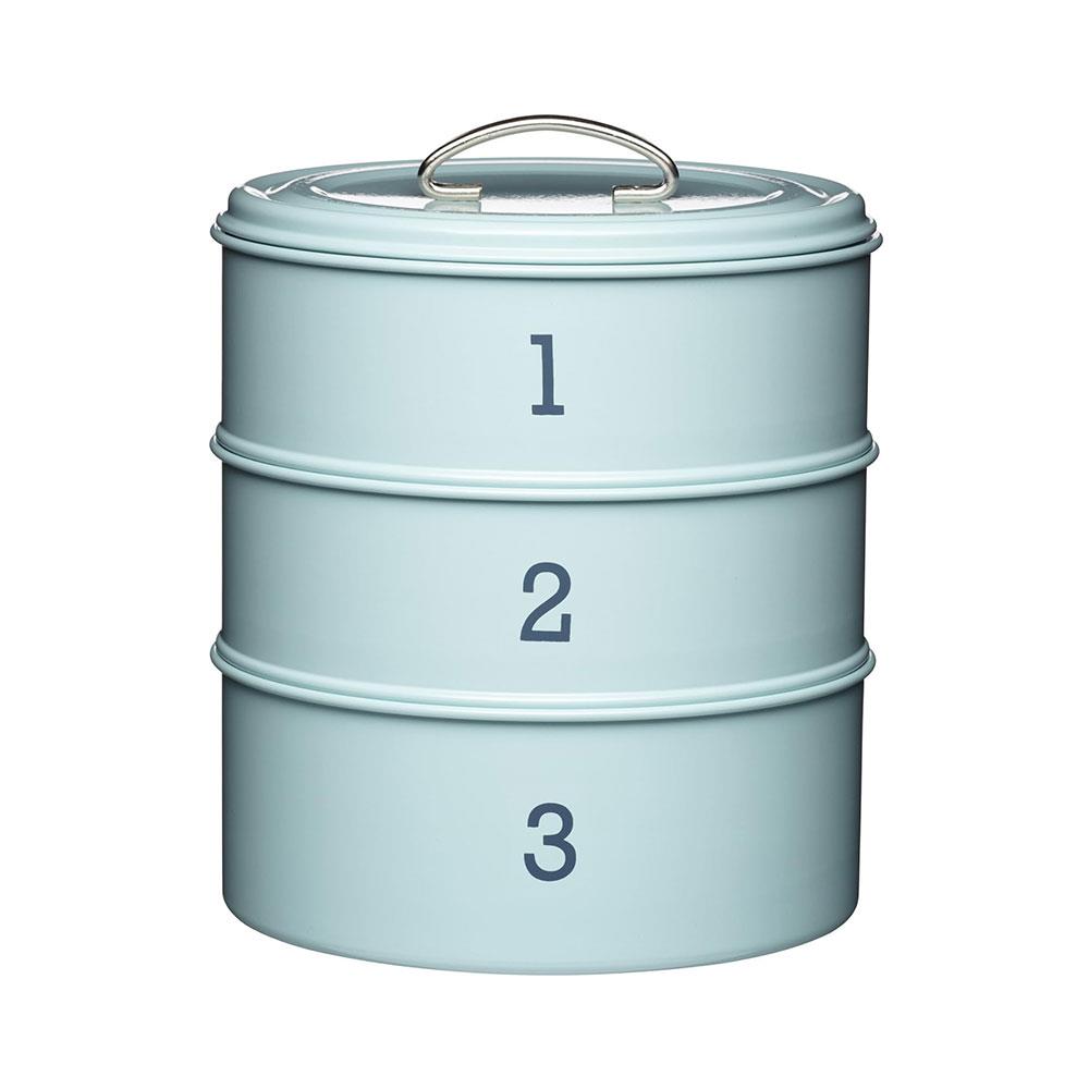 KitchenCraft Living Nostalgia 3-Tier Cake Storage Tin 22 x 27cm - Vintage Blue