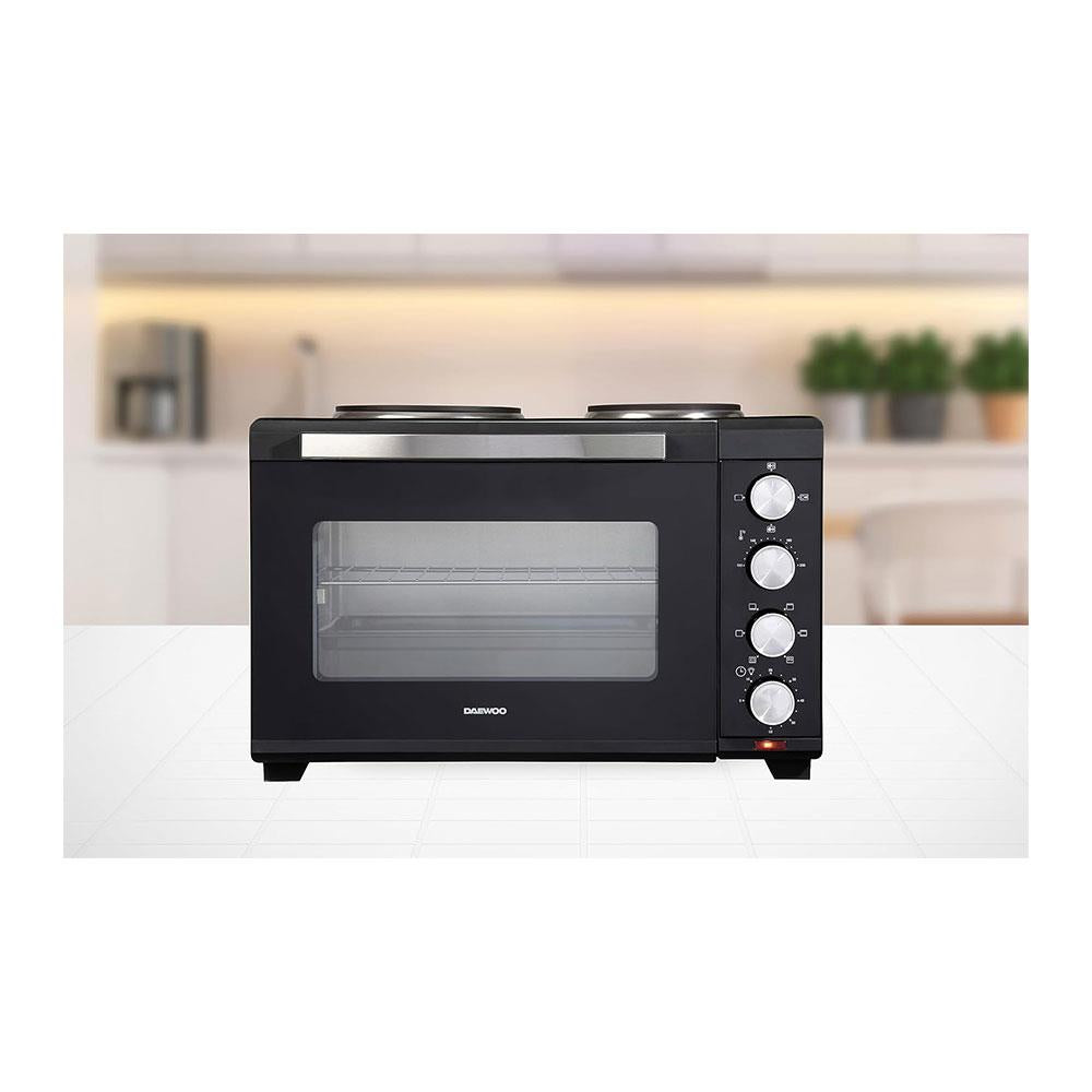 Daewoo Countertop Electric Mini Oven & Grill With Double Hotplates 3100W 42 Litre - Black