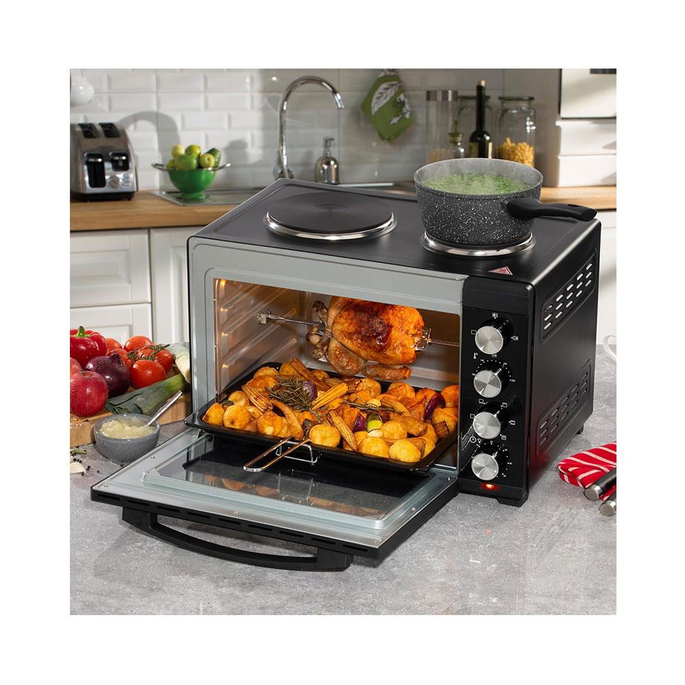 Daewoo Countertop Electric Mini Oven & Grill With Double Hotplates 3100W 42 Litre - Black Secondary image