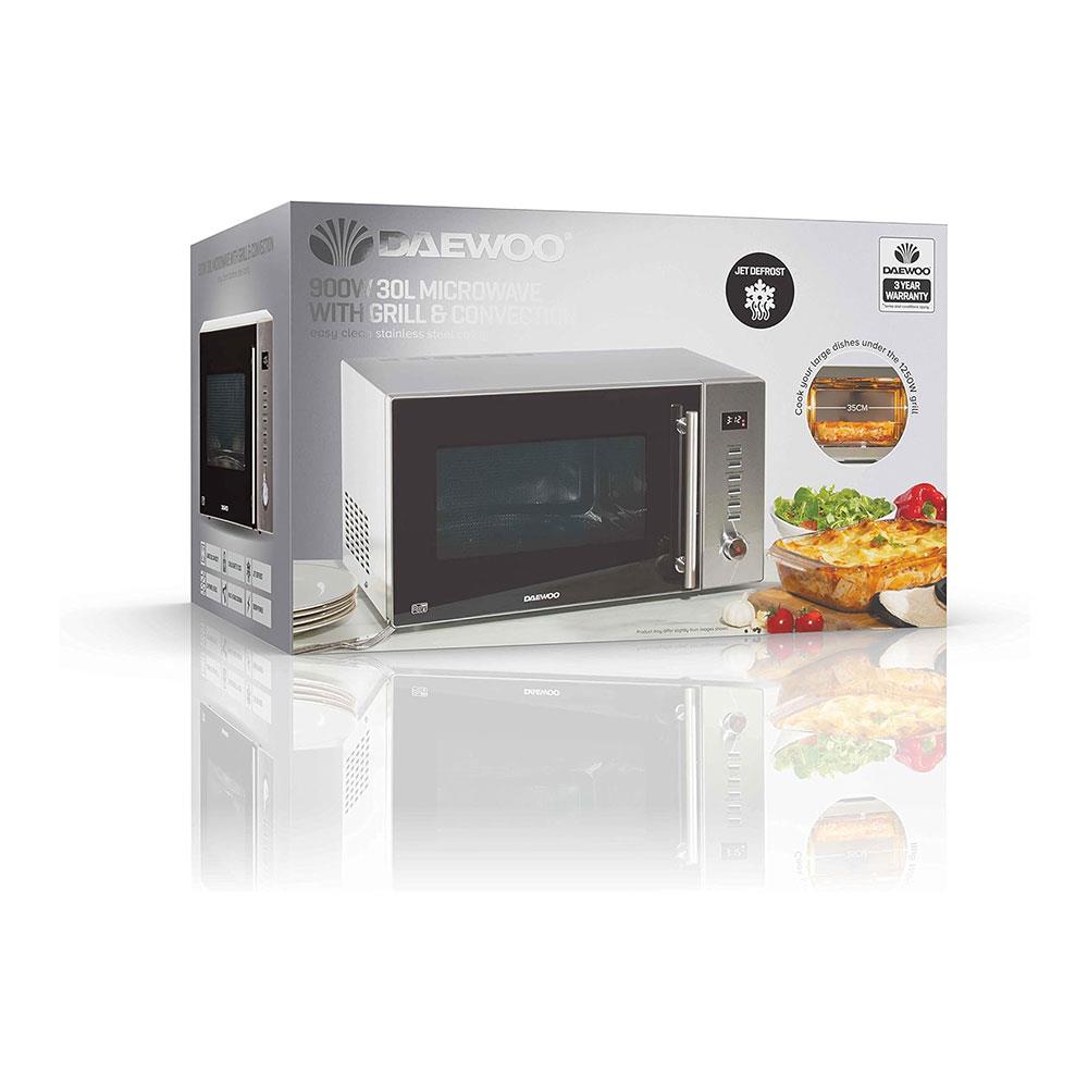Daewoo Digital Microwave With 1250W Grill & 2200W Convection Oven Stainless Steel 900W 30 Litres - Black/Silver