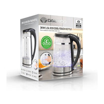 Daewoo Eco Cool Touch Glass Kettle Transparent With Light Up LED 3000W 1.5 Litres - Black