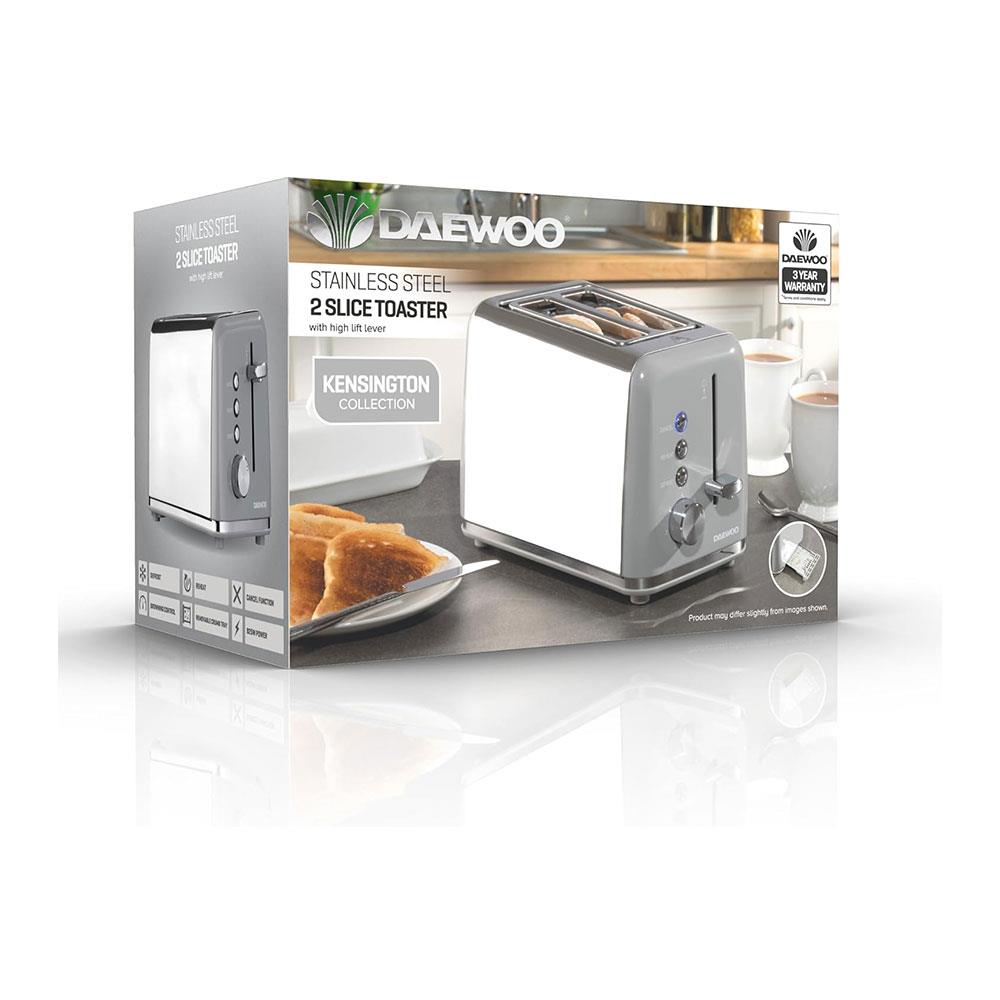 Daewoo Kensington 2 Slice Toaster Stainless Steel 870W - Grey