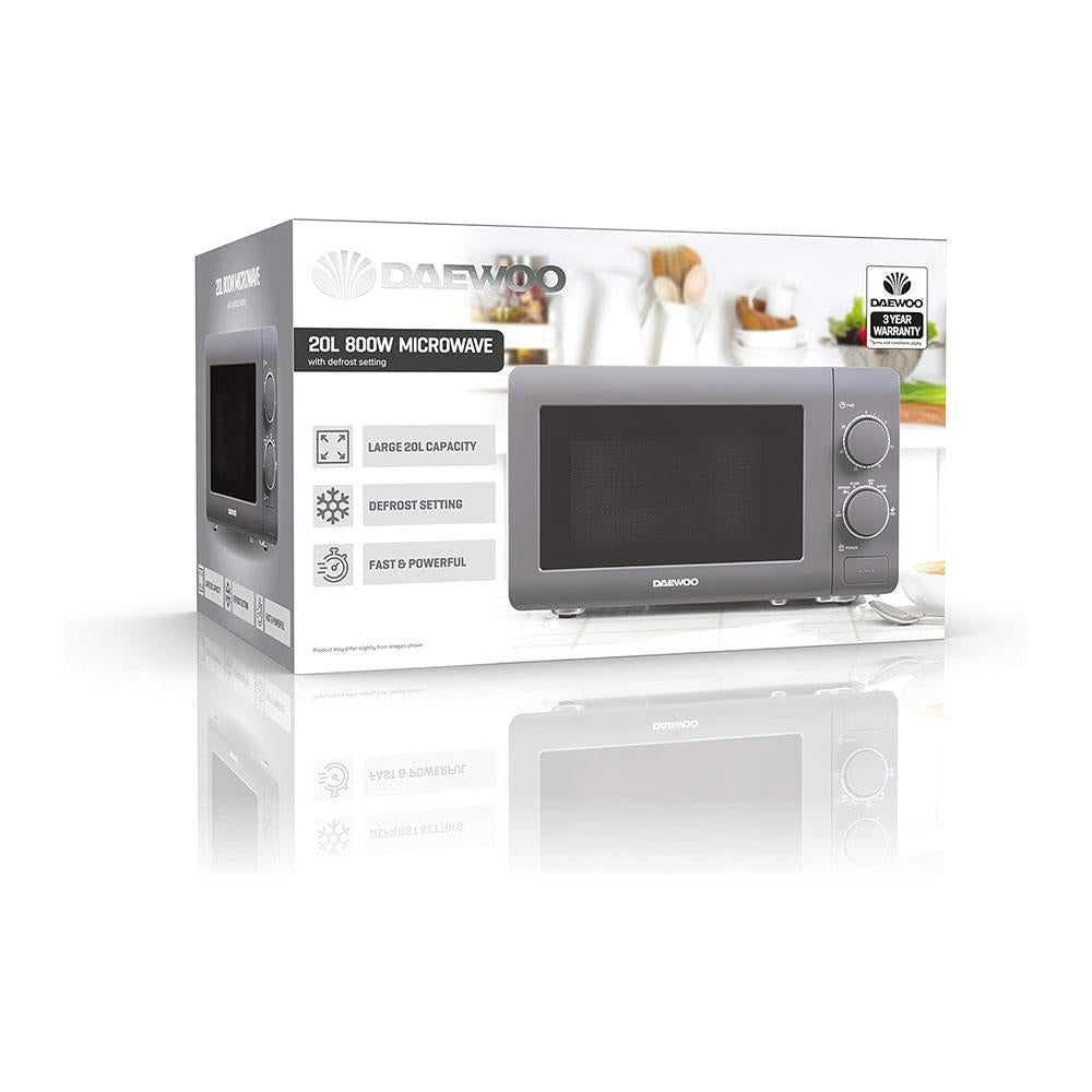 Daewoo Manual Microwave With 5 Power Settings & Defrost Function 30 Min Timer 800W 20 Litres - Grey