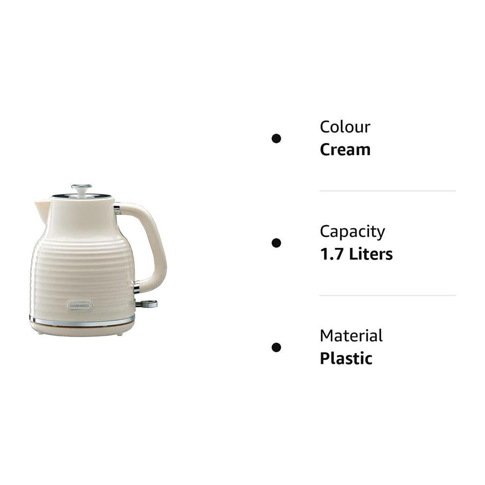 Daewoo Sienna Electric Jug Kettle Rapid Boil 3000W 1.7 Litres - Cream