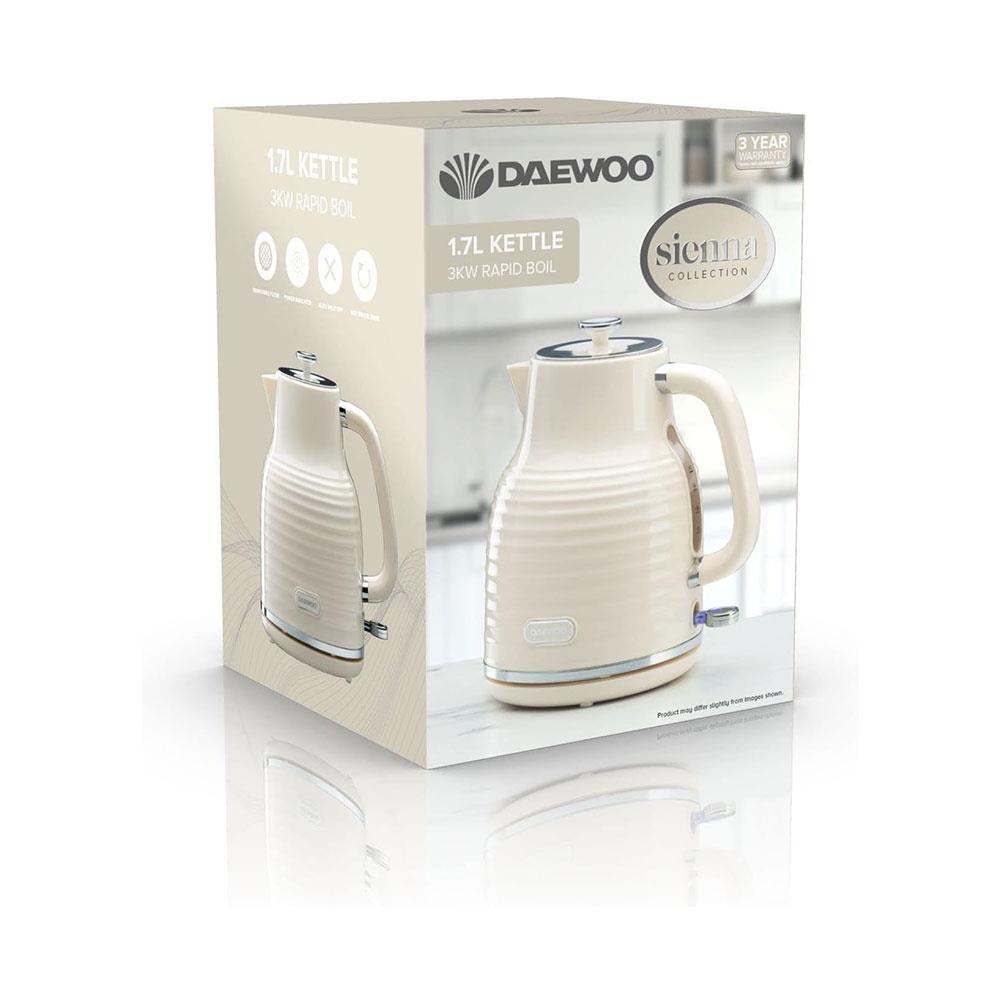 Daewoo Sienna Electric Jug Kettle Rapid Boil 3000W 1.7 Litres - Cream