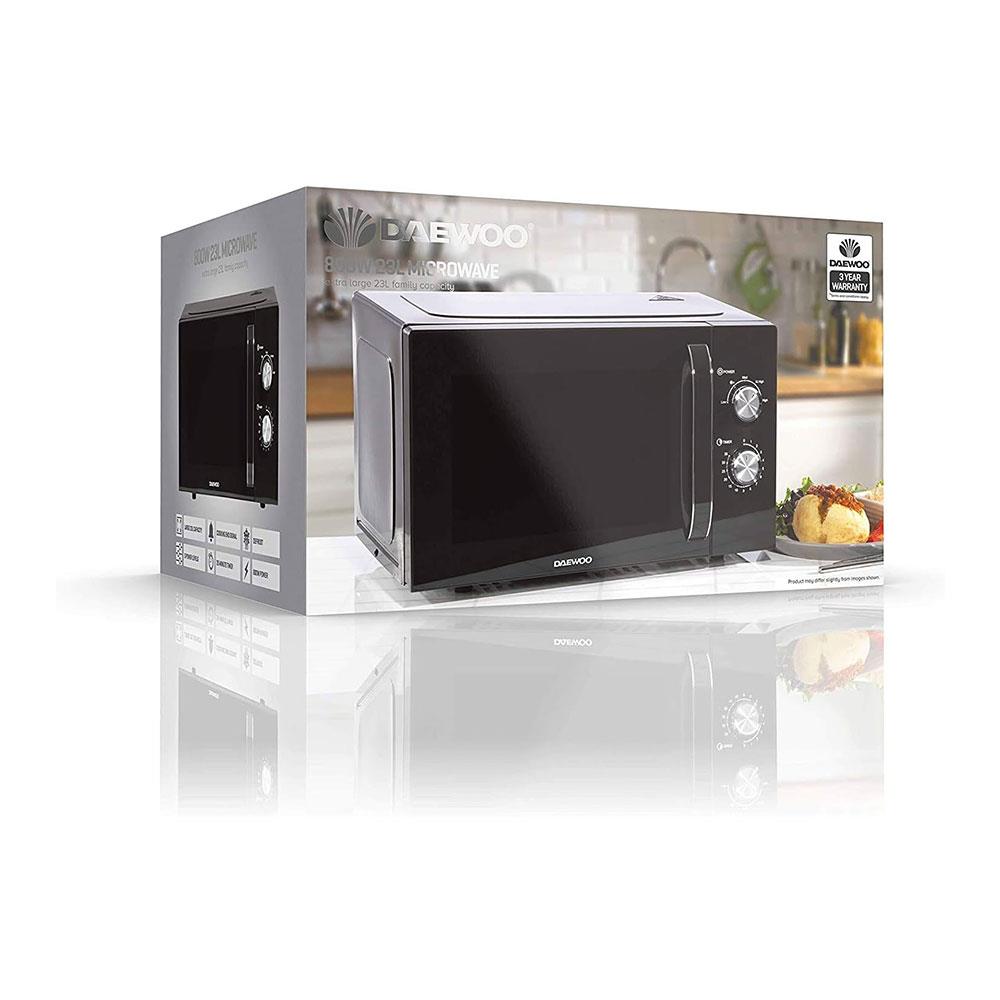 Daewoo Solo Microwave With Auto Defrost Function & 5 Power Settings 800W 23 Litres - Black
