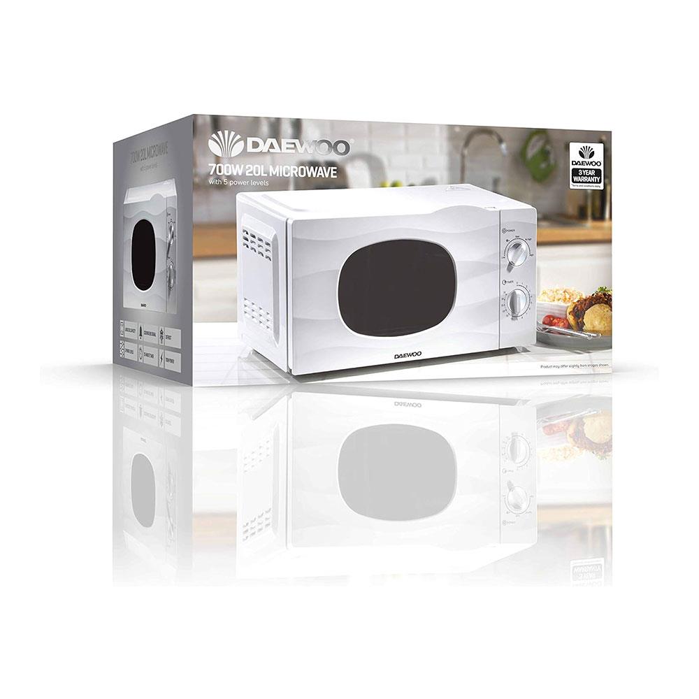 Daewoo Solo Microwave With Auto Defrost Function & 5 Power Settings 700W 20 Litres - White