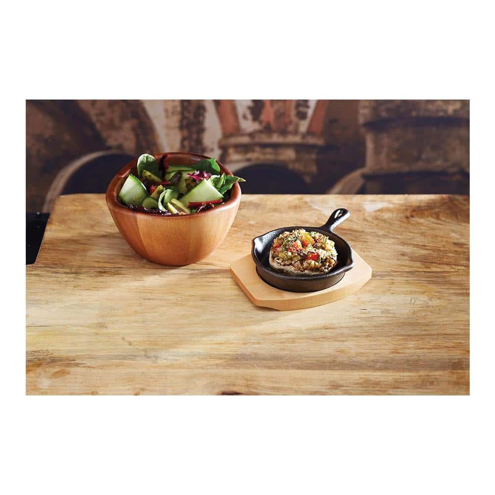 Artesa Mini Cast Iron Skillet Frying Pan With Wooden Serving Board 11cm - Black/Beige