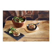 Artesa Mini Cast Iron Skillet Frying Pan With Wooden Serving Board 11cm - Black/Beige