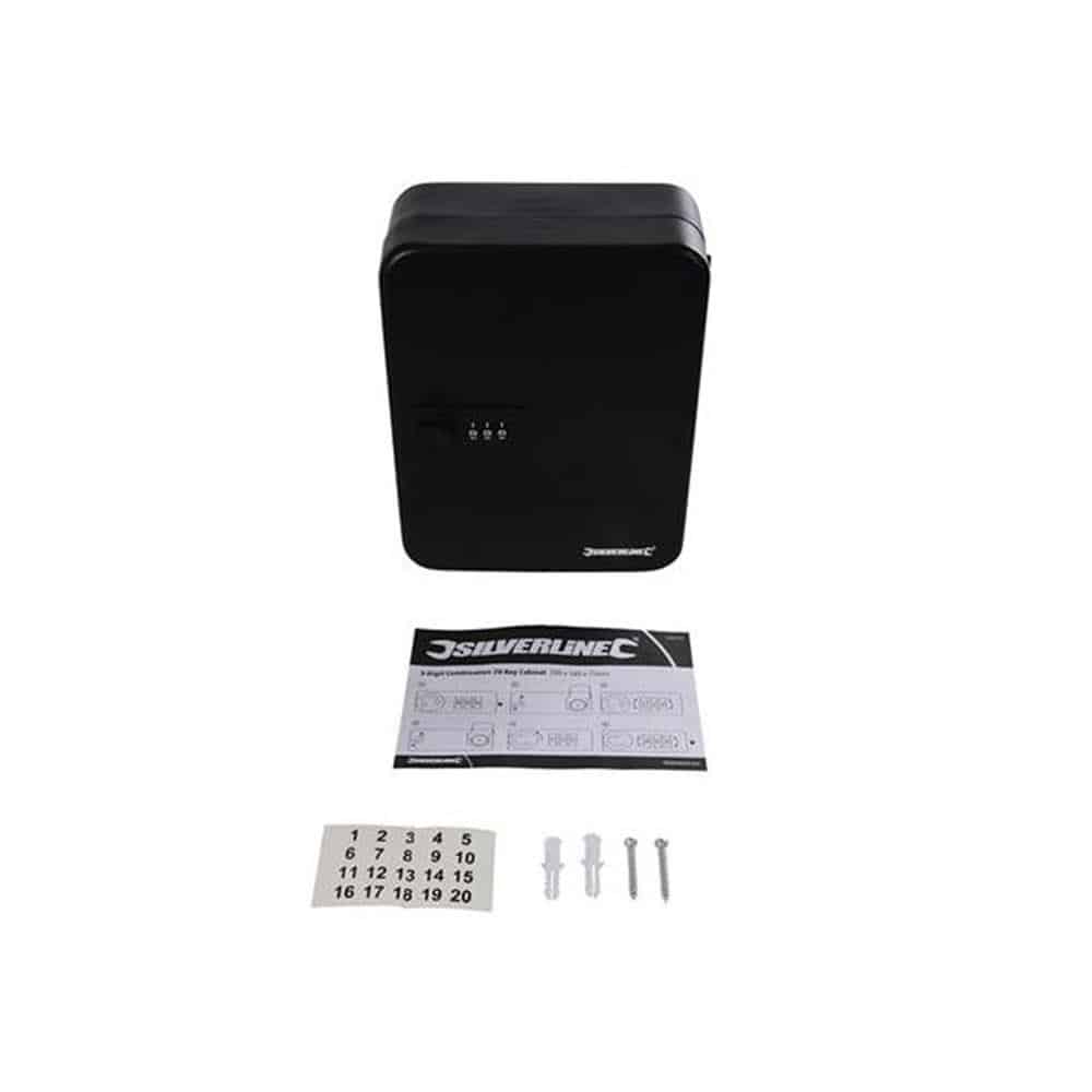 Silverline 3 Digit Combination 20 Key Cabinet Powder Coated Alloy Steel - 200 x 160 x 75mm
