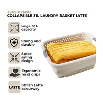 Tower Collapsible Laundry Basket With Pop-Up Design Large 16 Litres Capacity - Latte