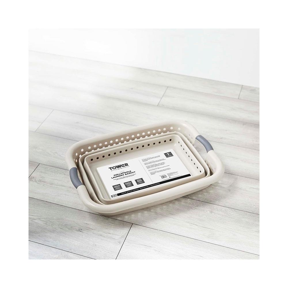 Tower Collapsible Laundry Basket With Pop-Up Design Large 16 Litres Capacity - Latte