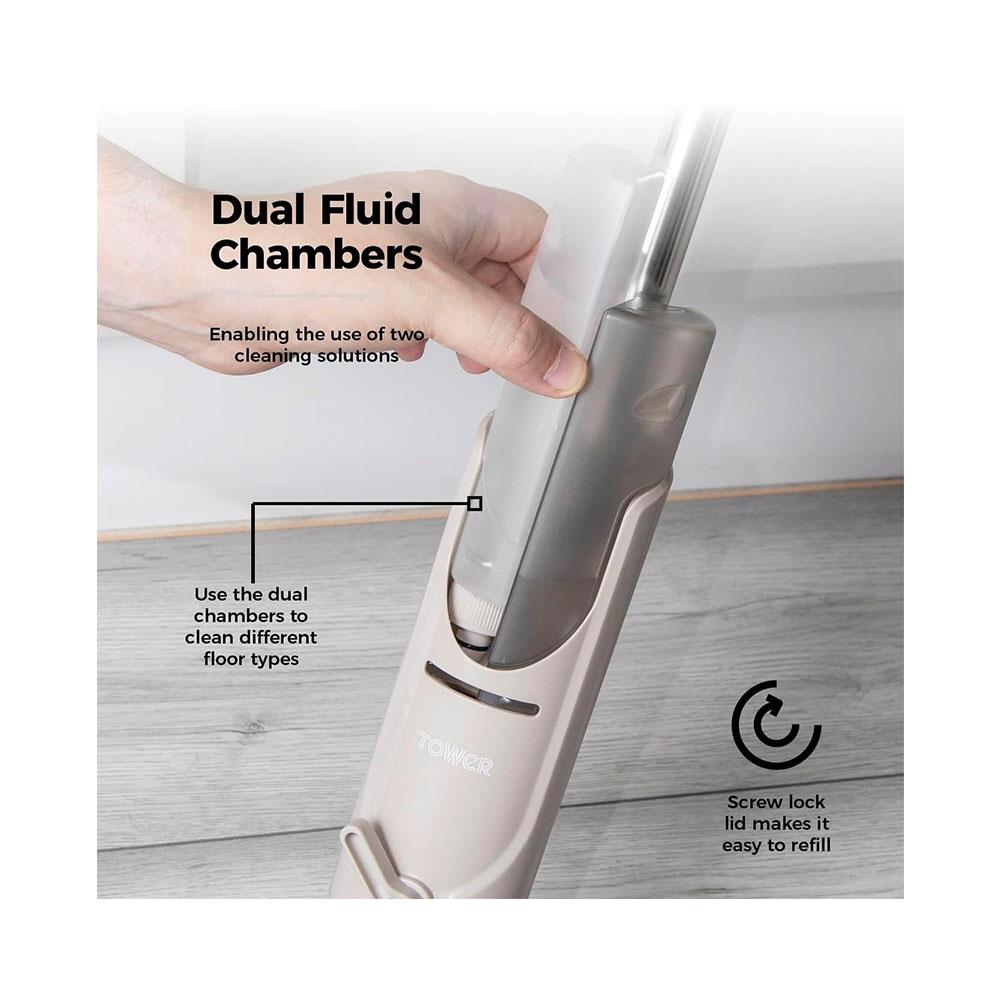 Tower Dual Container Spray Mop & Double-Sided Mop Head - Latte