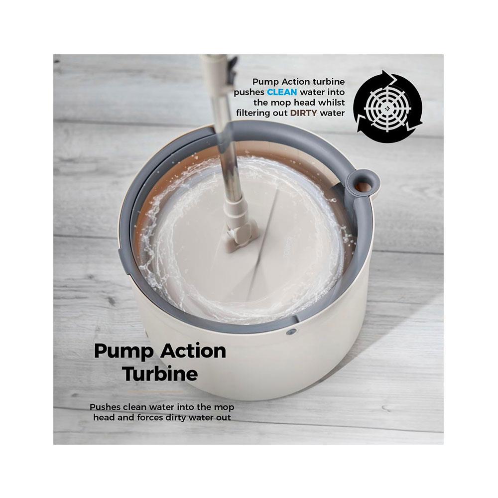 Tower Duo Compact Spin Mop Built-In Turbine 2 Internal Containers - Latte & Grey