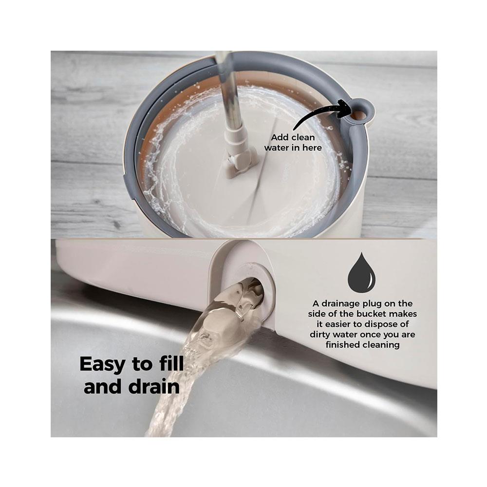 Tower Duo Compact Spin Mop Built-In Turbine 2 Internal Containers - Latte & Grey