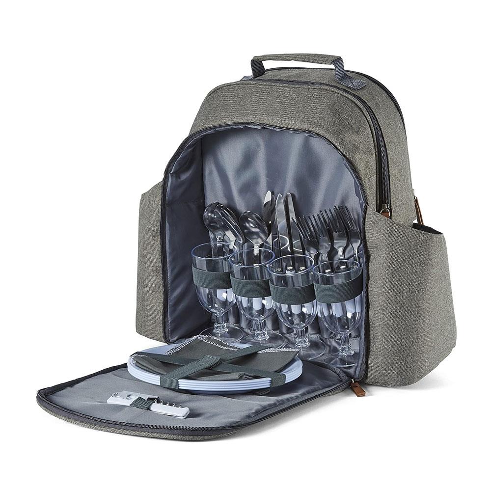 Tower Coast & Country Heritage 4 Person Filled Picnic Backpack With Tableware Set 5 Litres - Green & Tan