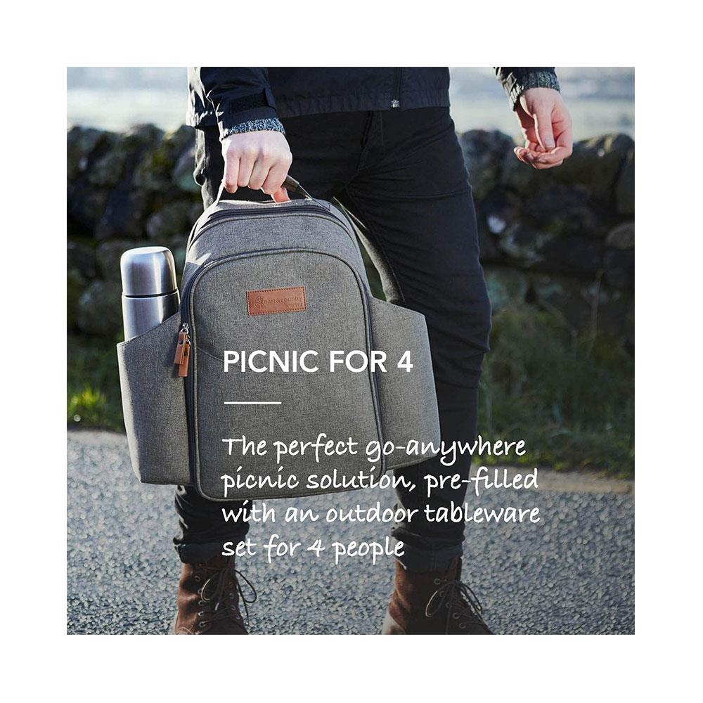 Tower Coast & Country Heritage 4 Person Filled Picnic Backpack With Tableware Set 5 Litres - Green & Tan