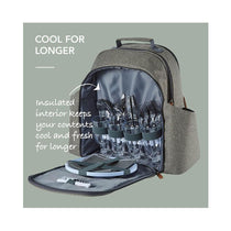 Tower Coast & Country Heritage 4 Person Filled Picnic Backpack With Tableware Set 5 Litres - Green & Tan