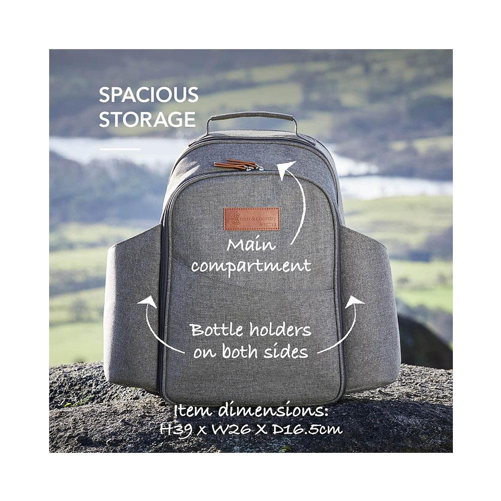 Tower Coast & Country Heritage 4 Person Filled Picnic Backpack With Tableware Set 5 Litres - Green & Tan