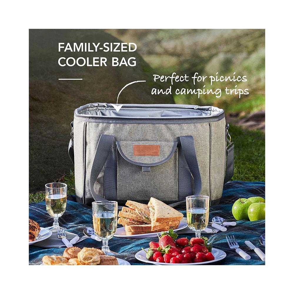 Tower Coast & Country Heritage Foldable Picnic Cooler Bag With 2 Cup Holders 38 Litres - Green & Tan