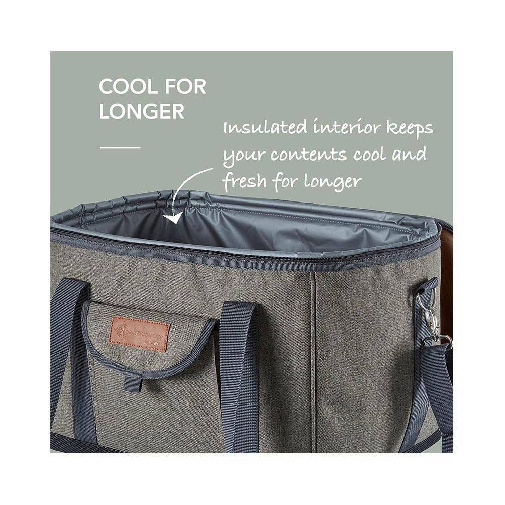 Tower Coast & Country Heritage Foldable Picnic Cooler Bag With 2 Cup Holders 38 Litres - Green & Tan