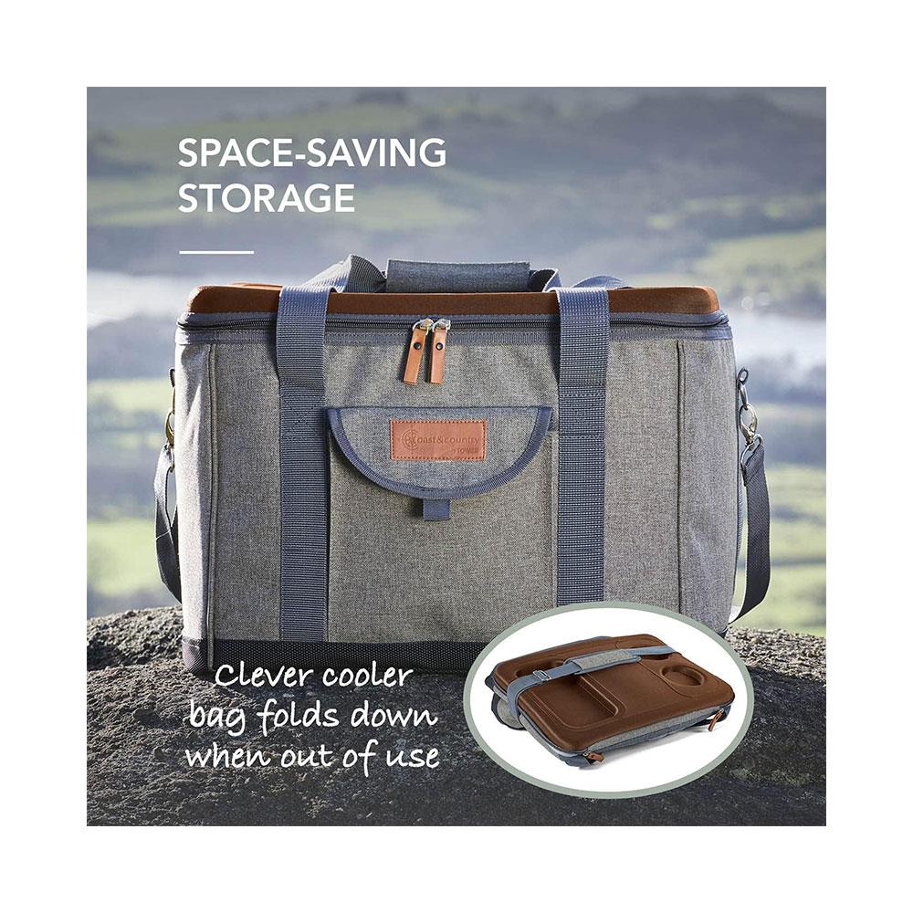 Tower Coast & Country Heritage Foldable Picnic Cooler Bag With 2 Cup Holders 38 Litres - Green & Tan