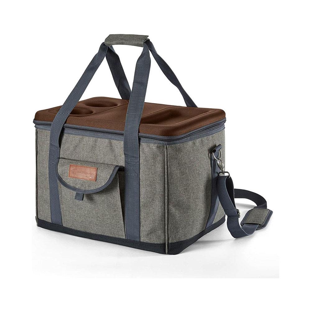 Tower Coast & Country Heritage Foldable Picnic Cooler Bag With 2 Cup Holders 38 Litres - Green & Tan
