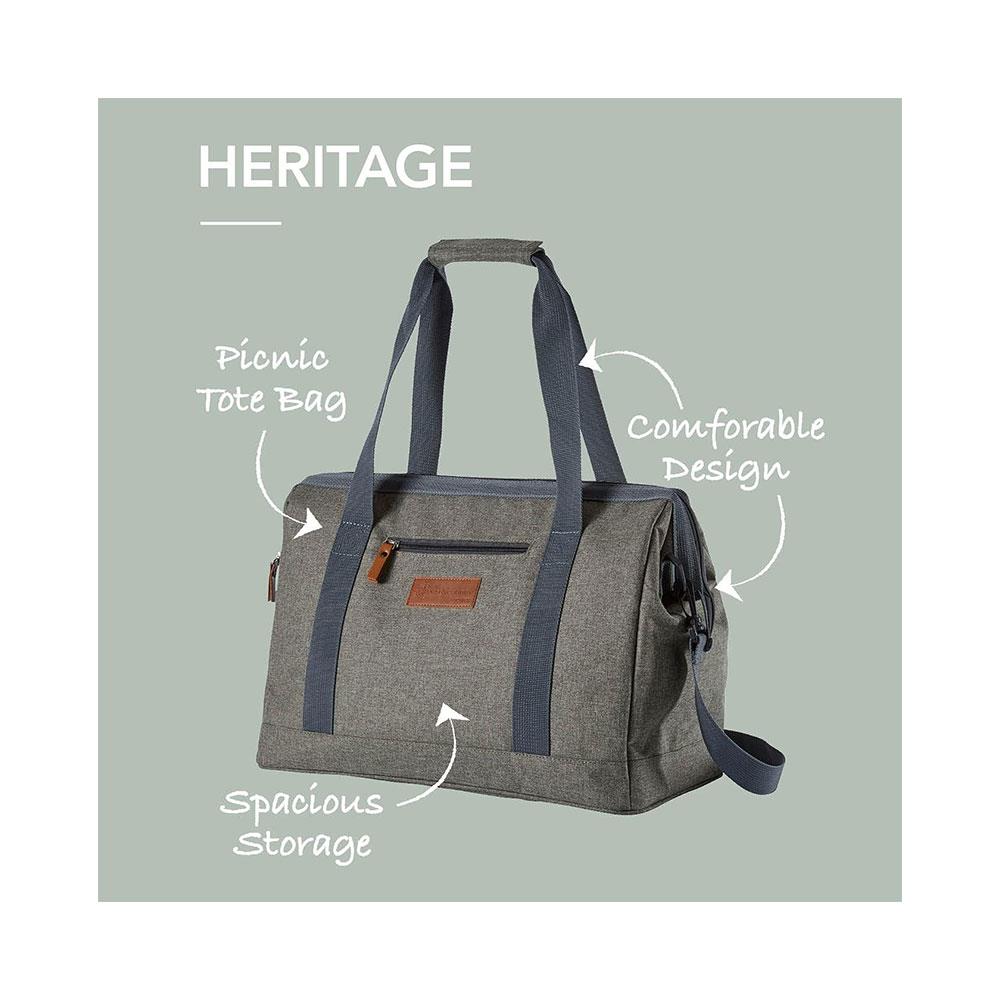 Tower Coast & Country Heritage Picnic Tote Bag With Carry Handles Over-Body Strap 11 Litres - Green & Tan
