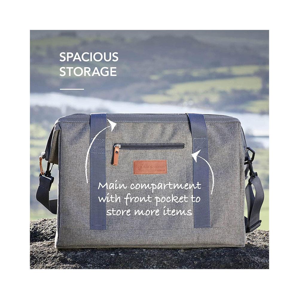 Tower Coast & Country Heritage Picnic Tote Bag With Carry Handles Over-Body Strap 11 Litres - Green & Tan