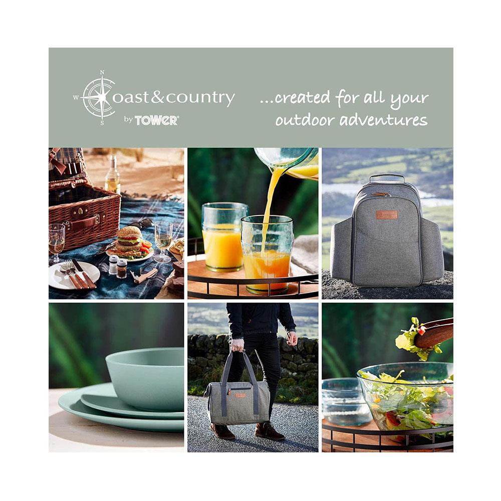 Tower Coast & Country Heritage Picnic Tote Bag With Carry Handles Over-Body Strap 11 Litres - Green & Tan
