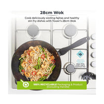 Tower Diamo 28cm Wok With Black Diamond Ceramic Non-Stick Coating Aluminium - Black