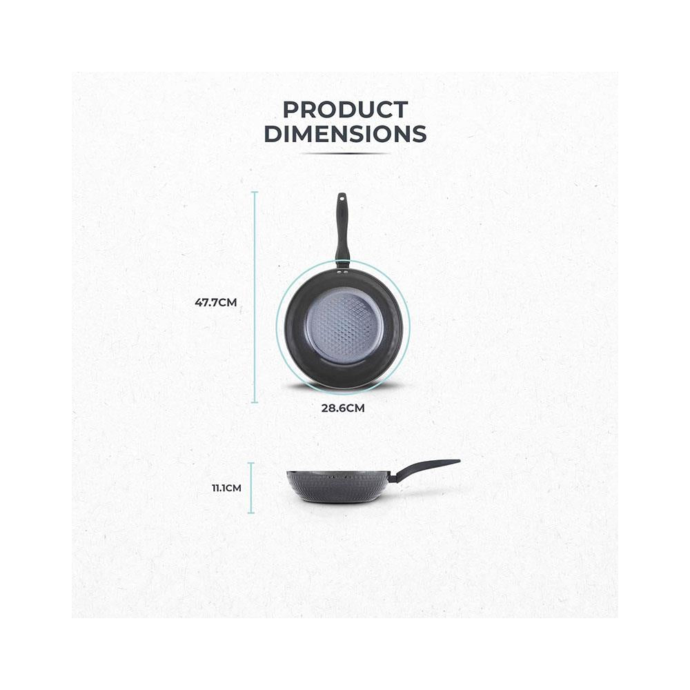Tower Diamo 28cm Wok With Black Diamond Ceramic Non-Stick Coating Aluminium - Black