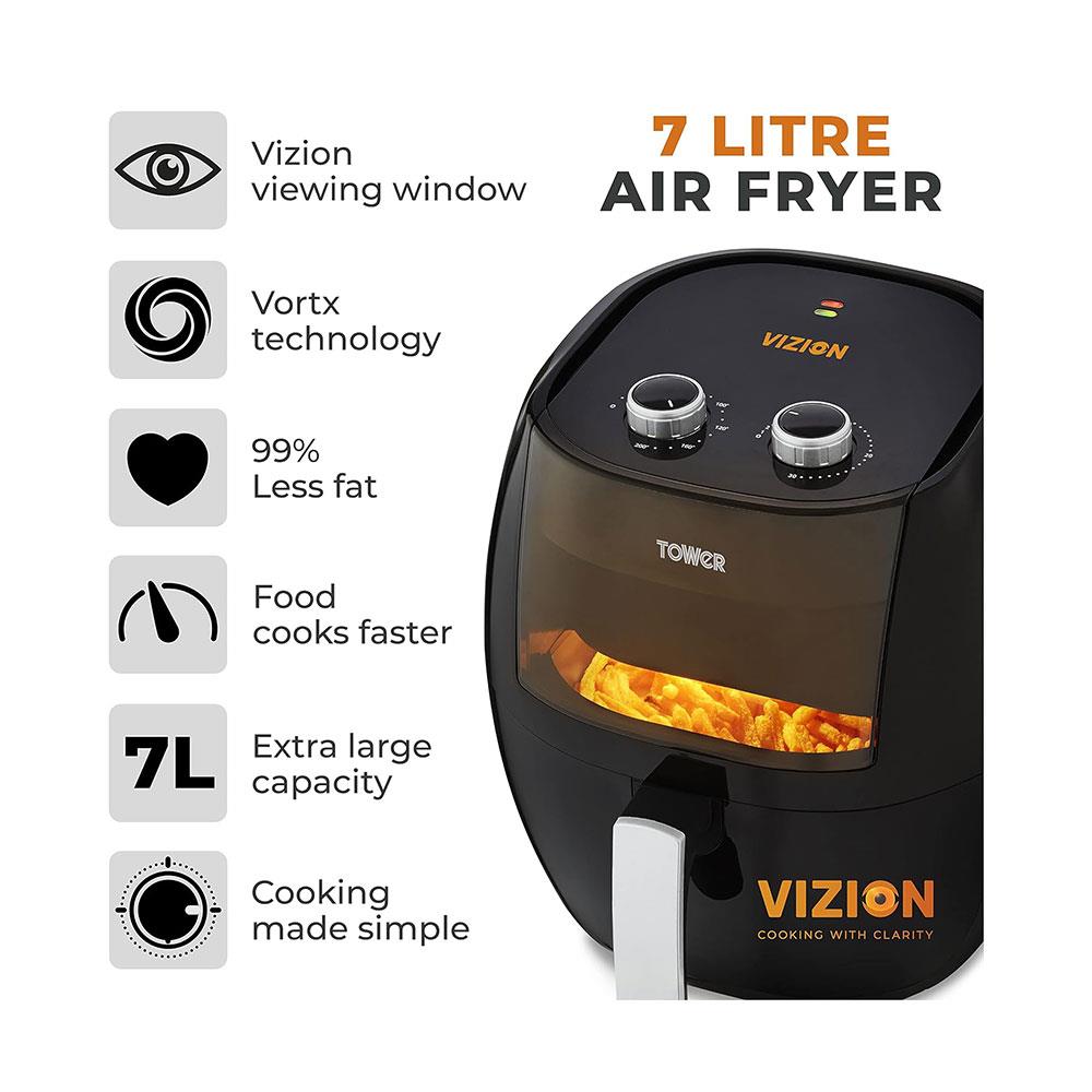 Tower Vortx Vizion Manual Air Fryer With Rapid Air Circulation 1800W 7 Litre - Black Secondary image