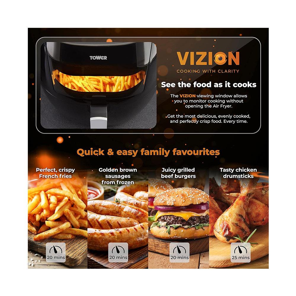 Tower Vortx Vizion Manual Air Fryer With Rapid Air Circulation 1800W 7 Litre - Black