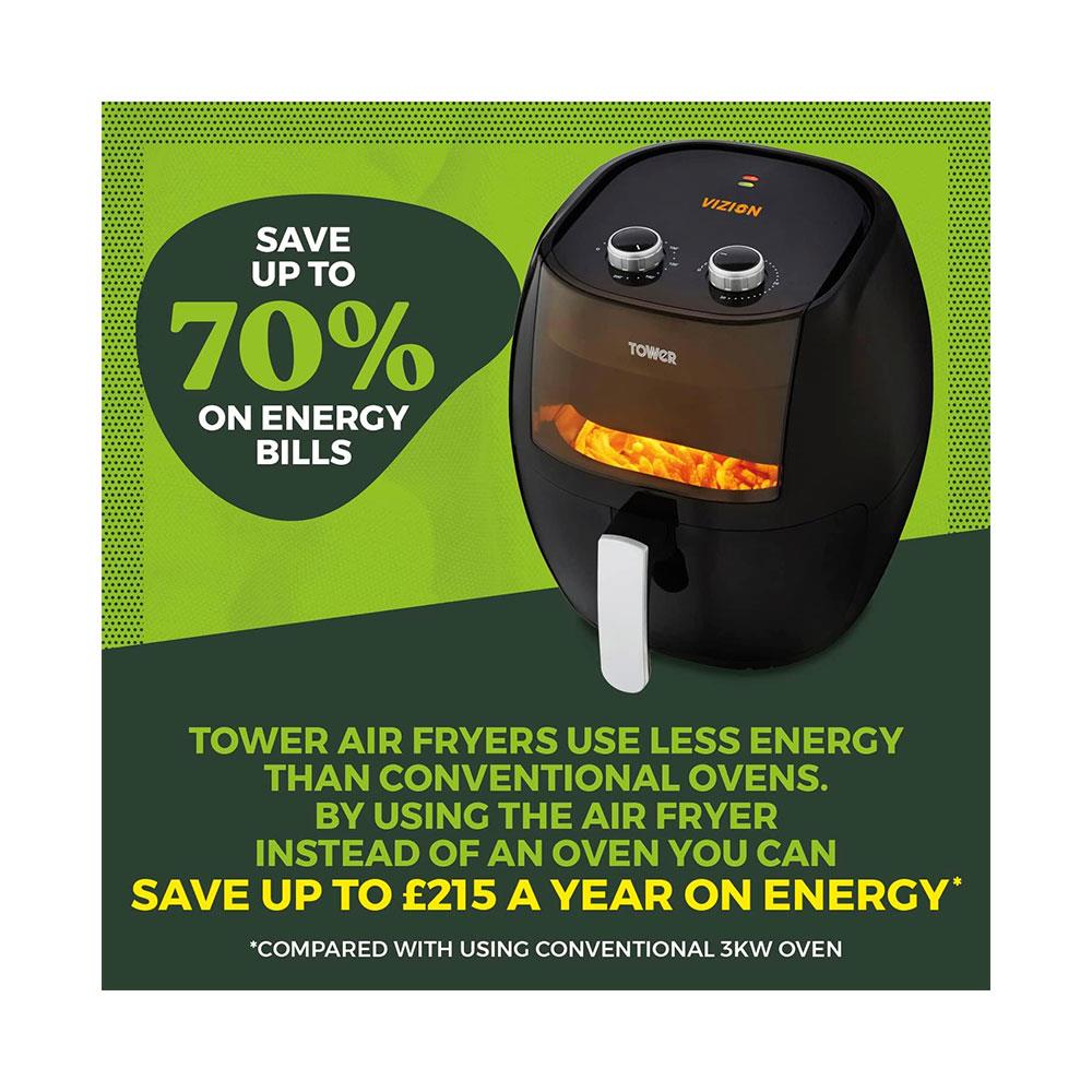 Tower Vortx Vizion Manual Air Fryer With Rapid Air Circulation 1800W 7 Litre - Black