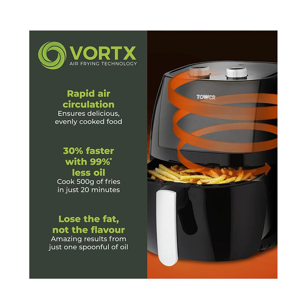 Tower Vortx Vizion Manual Air Fryer With Rapid Air Circulation 1800W 7 Litre - Black