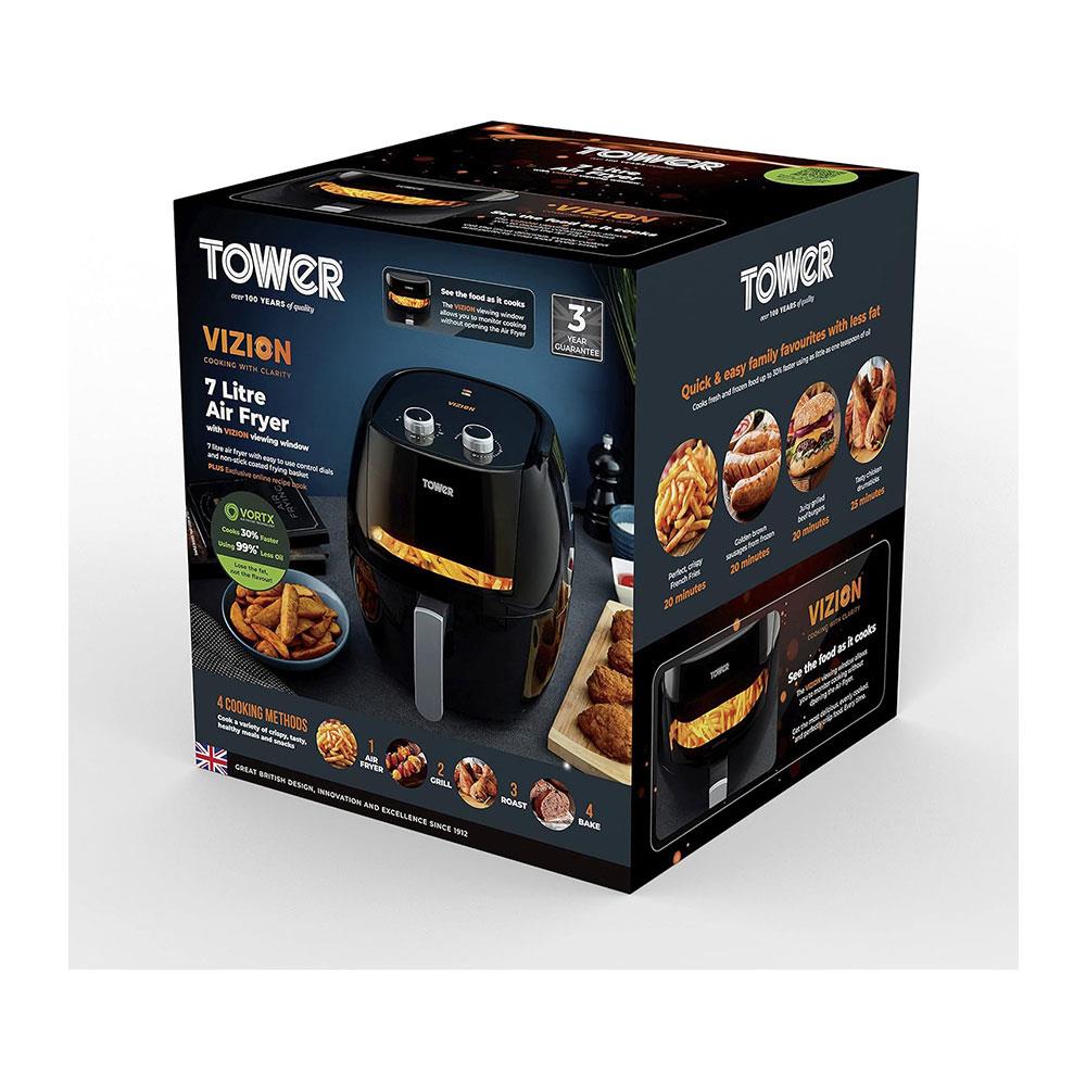 Tower Vortx Vizion Manual Air Fryer With Rapid Air Circulation 1800W 7 Litre - Black
