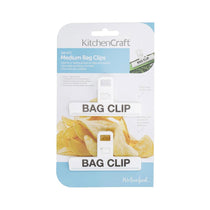 KitchenCraft Food Bag Clips Wide Plastic Sealing Clips Medium Binder Style Clamps Set of 2 - White