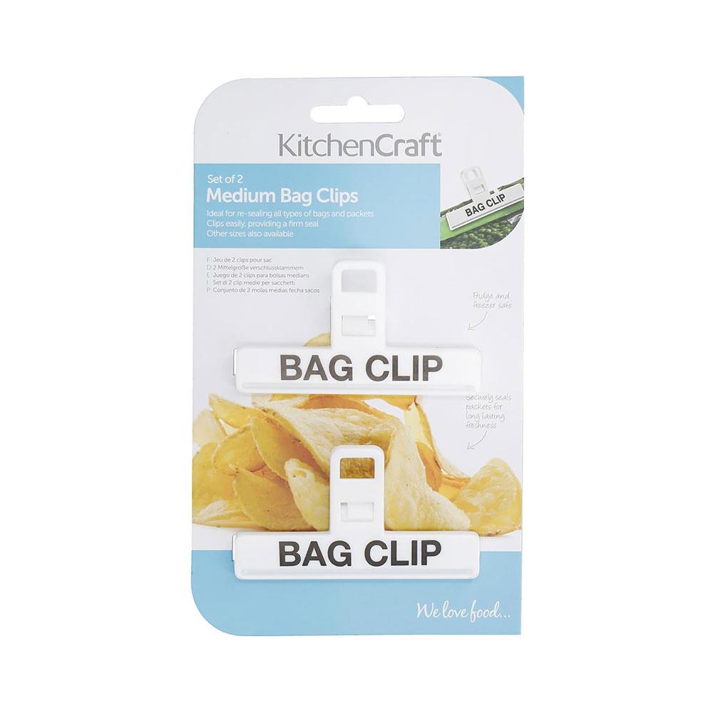 KitchenCraft Food Bag Clips Wide Plastic Sealing Clips Medium Binder Style Clamps Set of 2 - White
