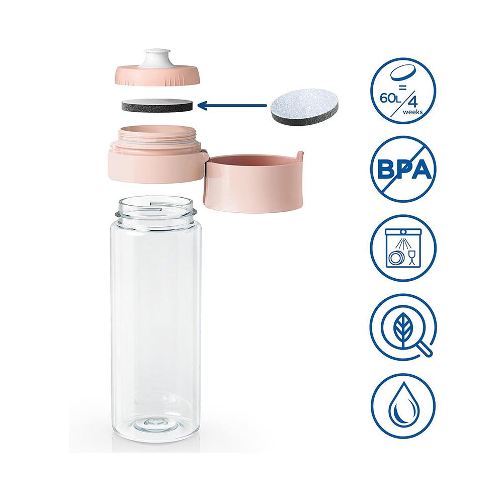 Brita Fill & Go Vital Water Filter Bottle With 2 MicroDiscs 600ml - Apricot