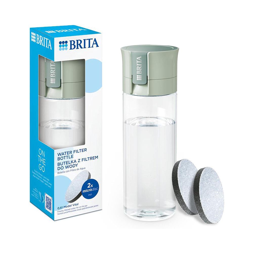 Brita Fill & Go Vital Water Filter Bottle With 2 MicroDiscs 600ml - Light Green