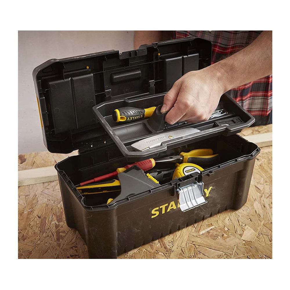 Stanley 12.5 Inch Essential Basic Toolbox With Organiser Top And Metal Latch - Black/Yellow