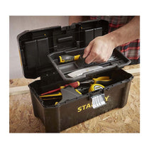 Stanley 12.5 Inch Essential Basic Toolbox With Organiser Top And Metal Latch - Black/Yellow