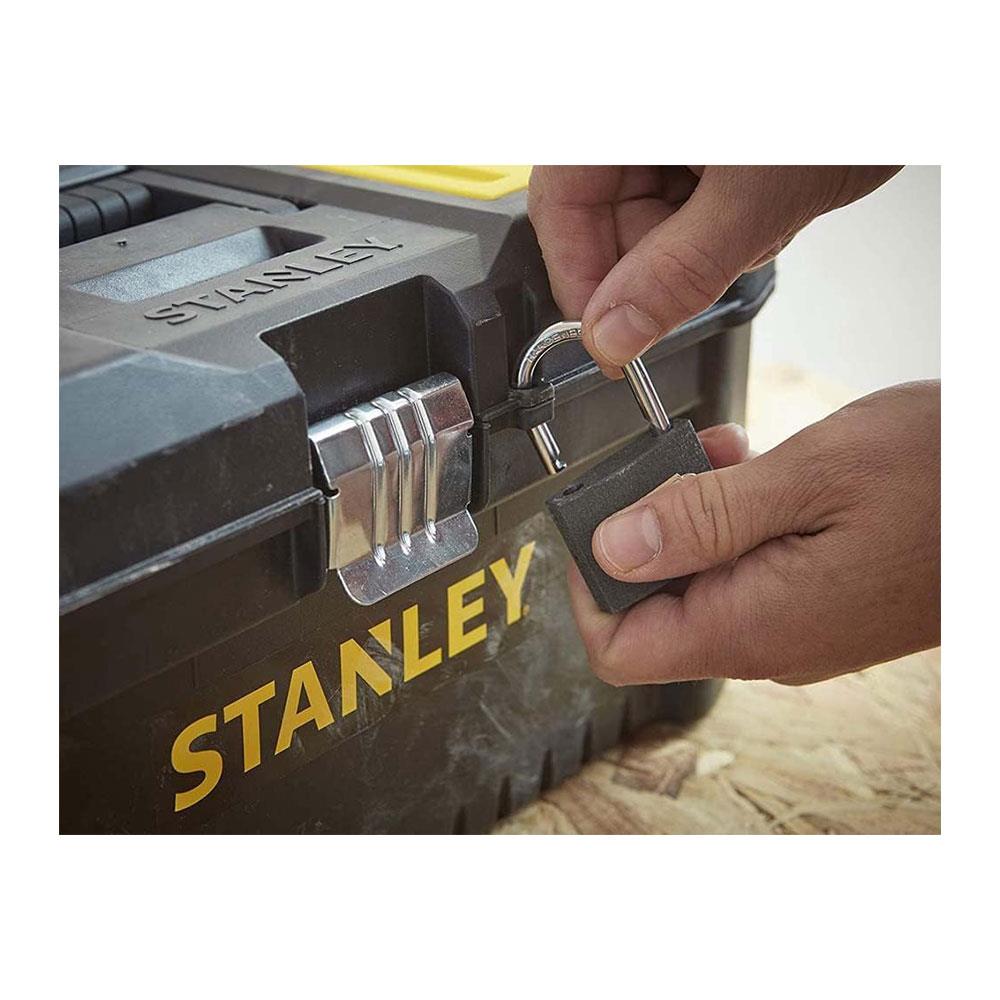 Stanley 12.5 Inch Essential Basic Toolbox With Organiser Top And Metal Latch - Black/Yellow
