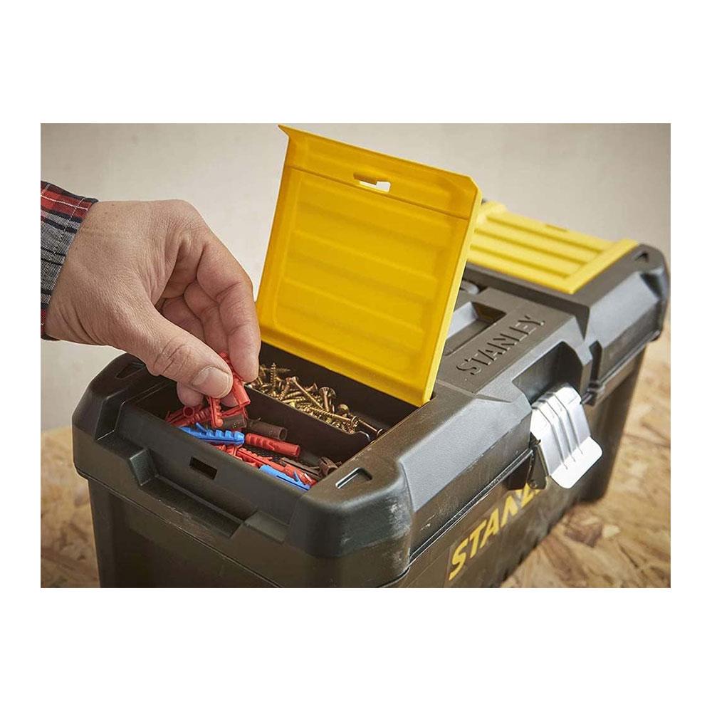 Stanley 12.5 Inch Essential Basic Toolbox With Organiser Top And Metal Latch - Black/Yellow