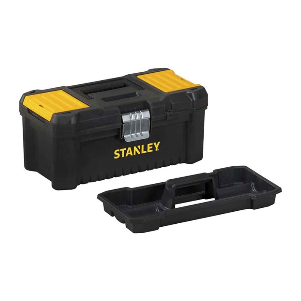 Stanley 12.5 Inch Essential Basic Toolbox With Organiser Top And Metal Latch - Black/Yellow