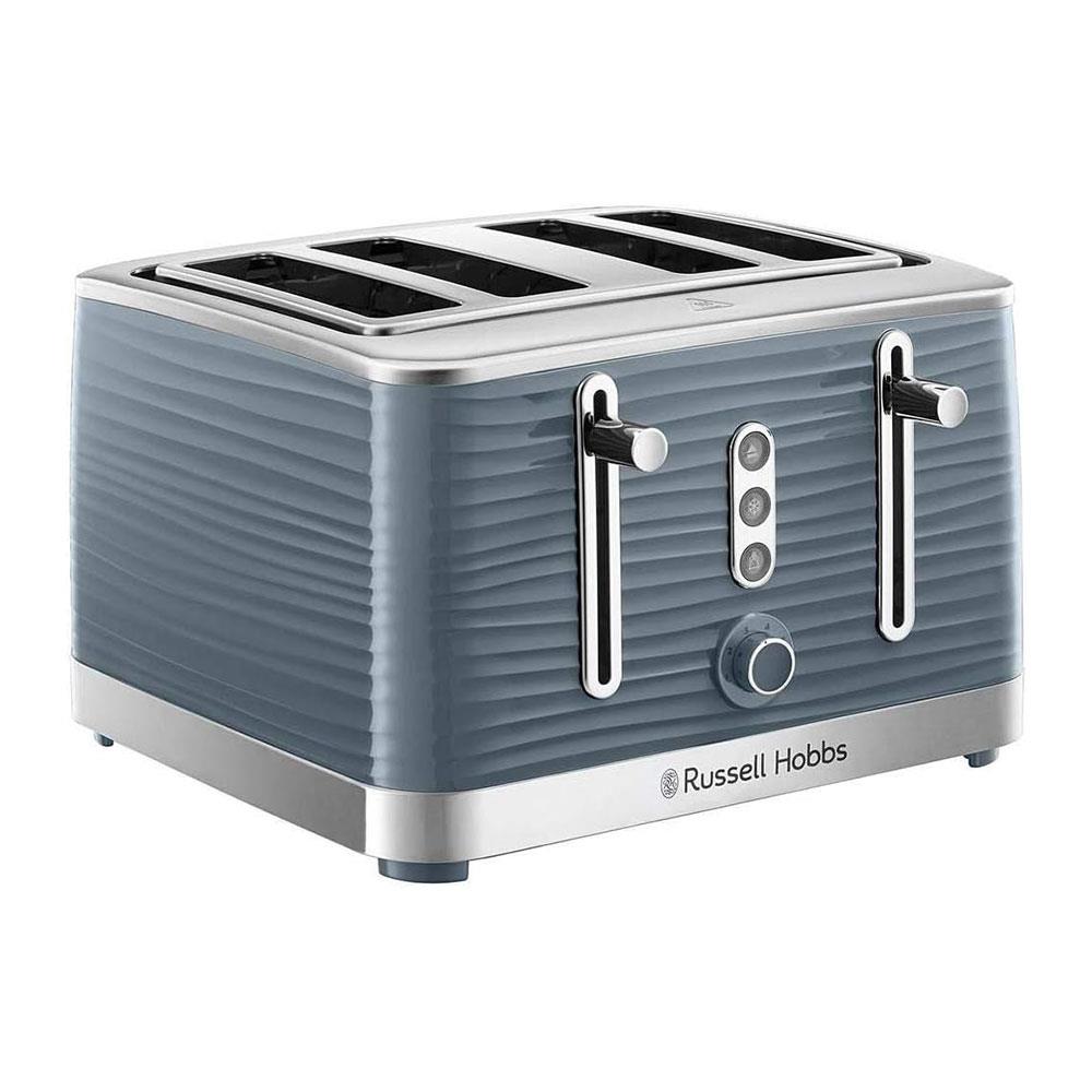 Russell Hobbs Inspire 4 Slice Toaster Extra Wide Slot Premium Textured High Gloss 1800W - Grey