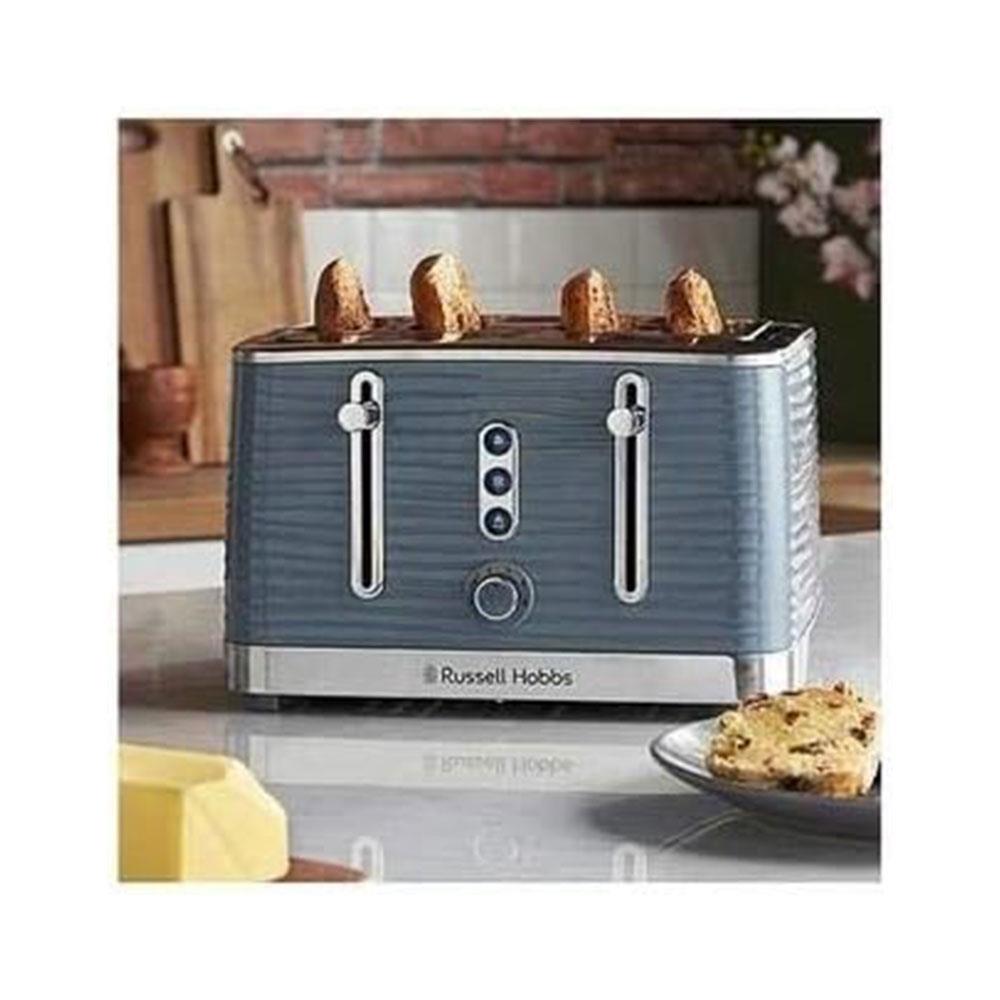 Russell Hobbs Inspire 4 Slice Toaster Extra Wide Slot Premium Textured High Gloss 1800W - Grey
