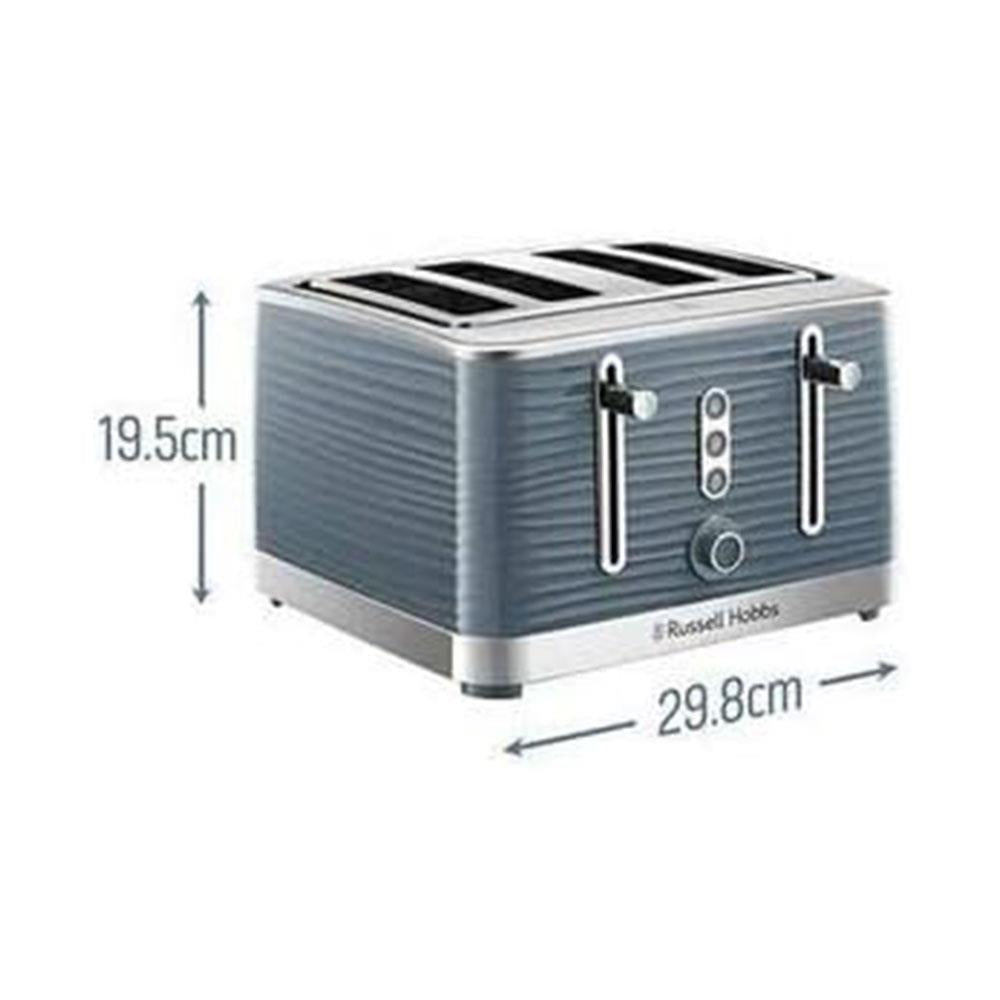 Russell Hobbs Inspire 4 Slice Toaster Extra Wide Slot Premium Textured High Gloss 1800W - Grey