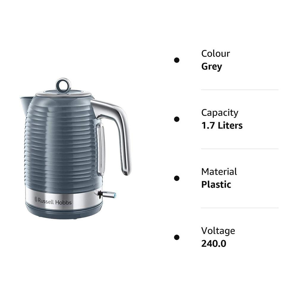 Russell Hobbs Inspire Electric Jug Kettle Premium Textured High Gloss 3000W 1.7 Litres - Grey
